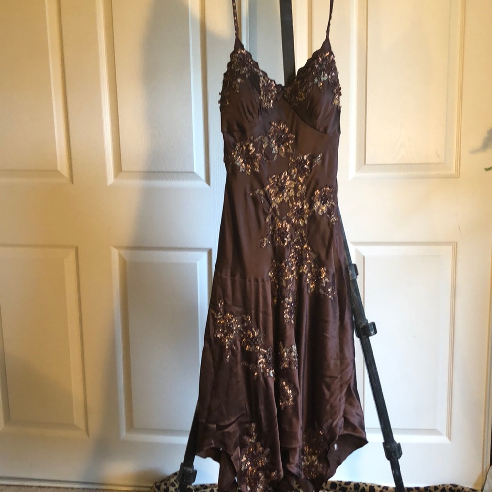 Floral sequin embroidered satin dress